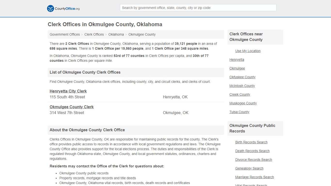 Clerk Offices - Okmulgee County, OK (County & Court Records)